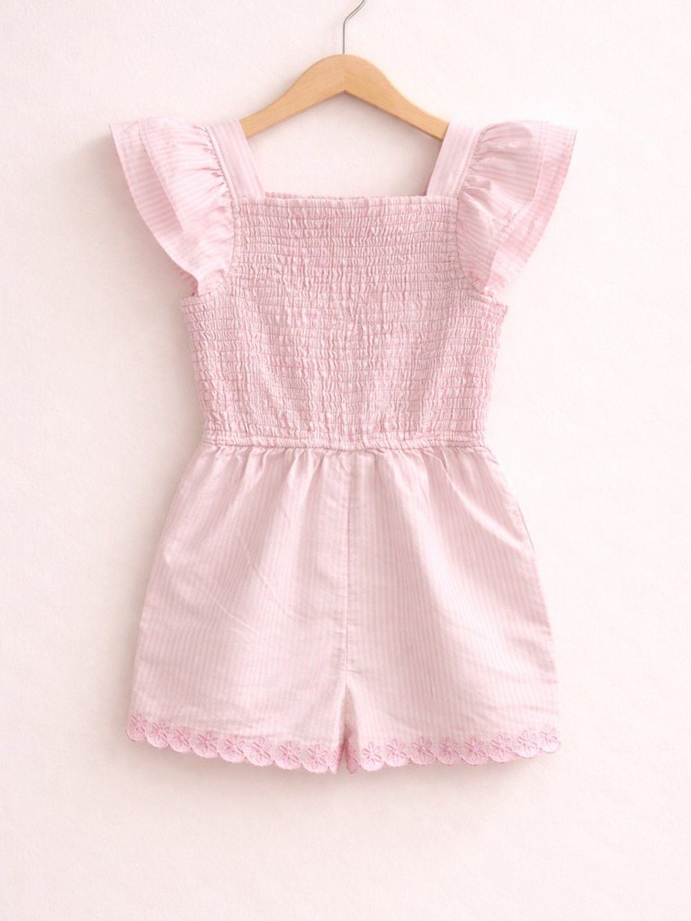 Draper James Pink Striped Eyelet-Hem Girls Romper
